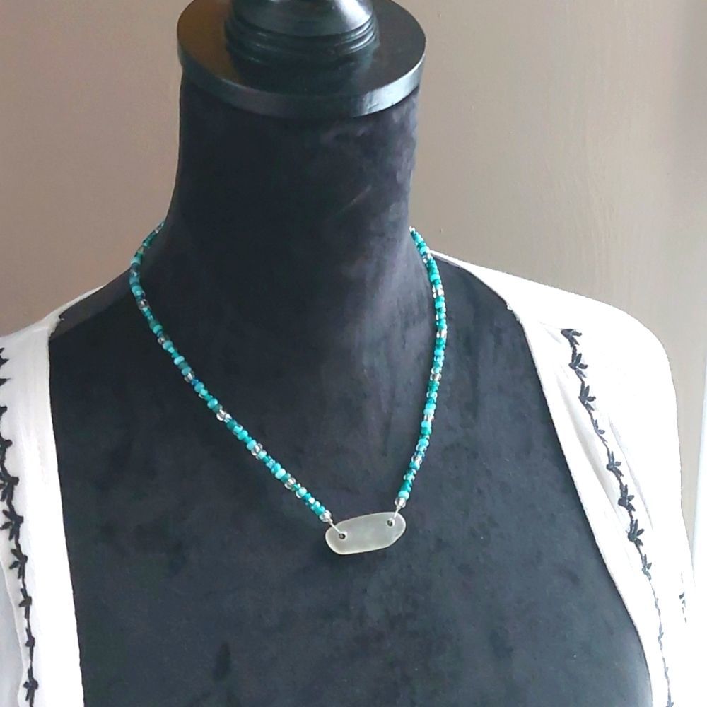 Beach Glass Necklace, Sea glass, Handcrafted by Rust Belt Raised, Turquoise